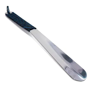 15" Stainless Steel Shoehorn with Paracord Handle Color  Black (White/Blue Lines)