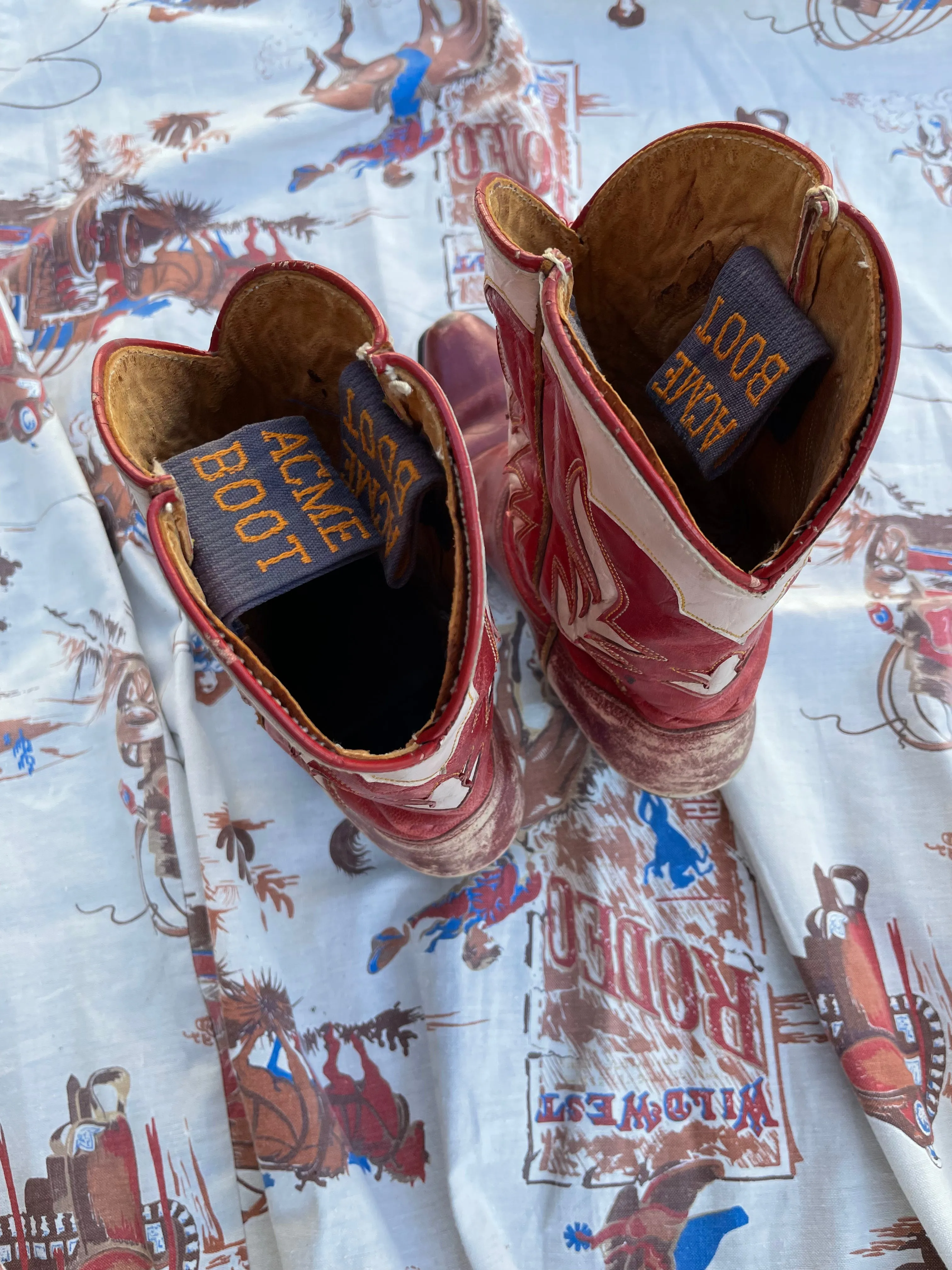 1940s Acme Red Leather Inlay PeeWee Boots