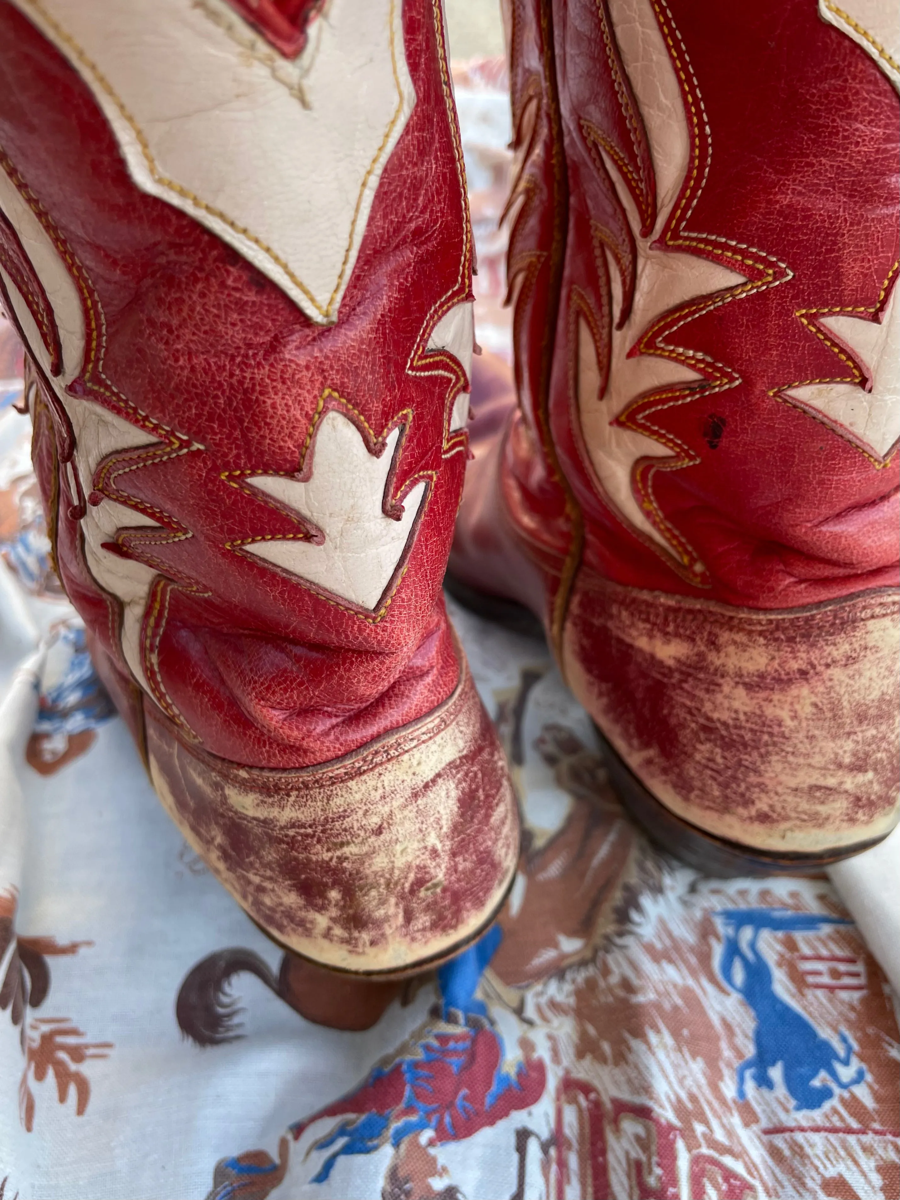 1940s Acme Red Leather Inlay PeeWee Boots