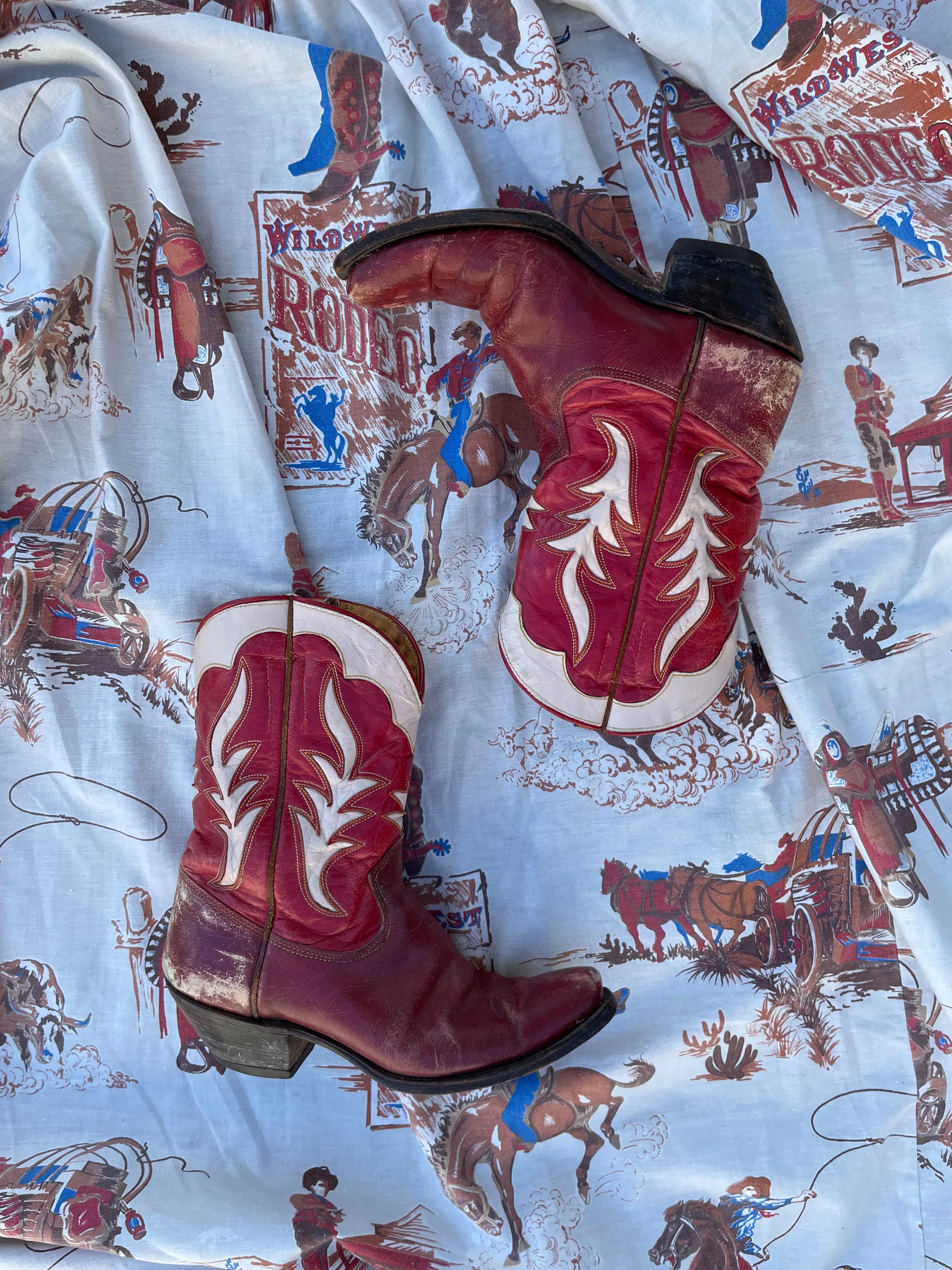 1940s Acme Red Leather Inlay PeeWee Boots