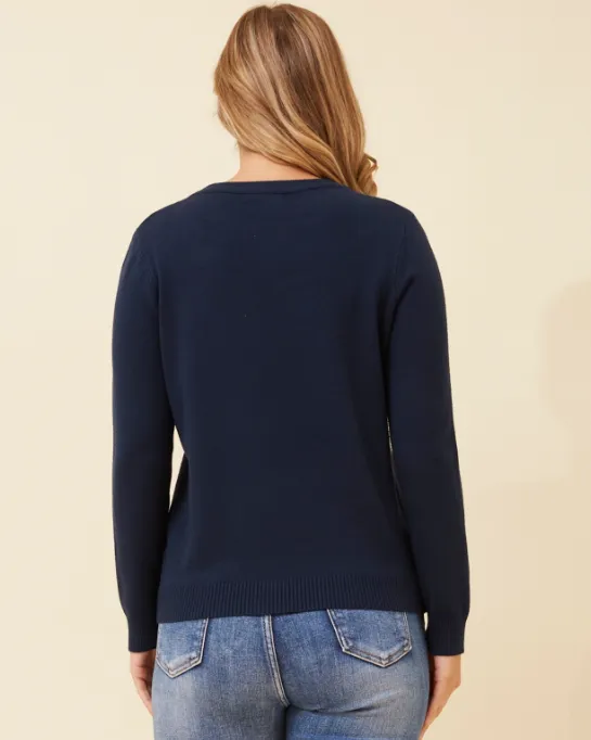 Angie Diamond Pattern Knit - Navy Blue