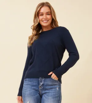Angie Diamond Pattern Knit - Navy Blue