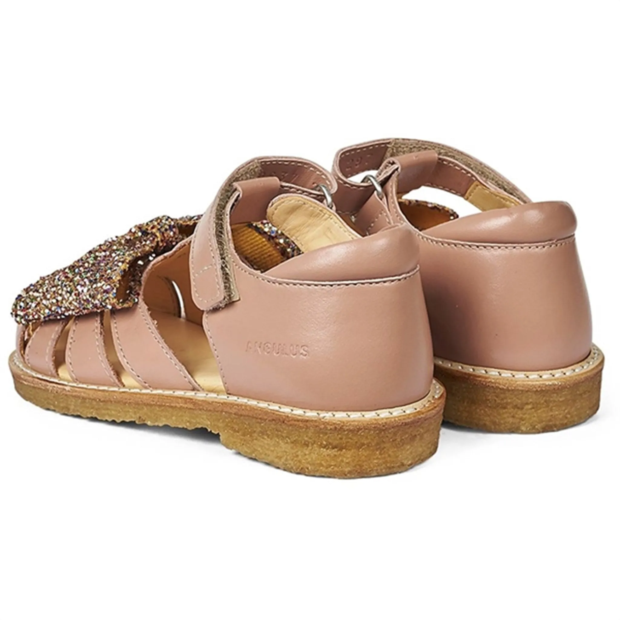 Angulus Sandal W. Bow And Velcro Dark Peach/Multi Glitter