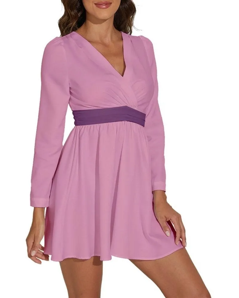 Antina Pink Long Sleeve Chiffon Dress