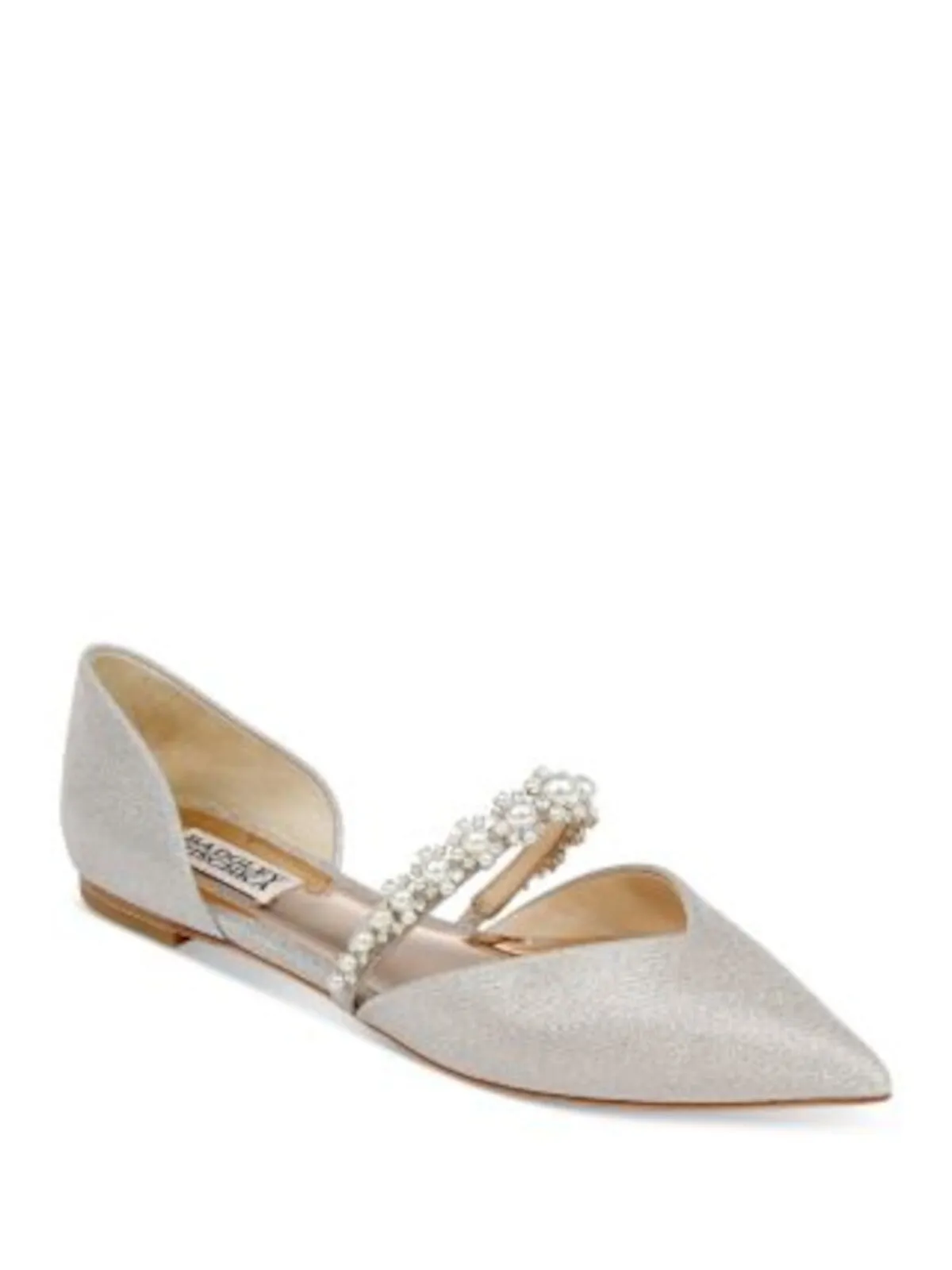 BADGLEY MISCHKA Womens Beige Glitter Goring Padded Embellished Natalia Pointed Toe Slip On Dress Flats Shoes