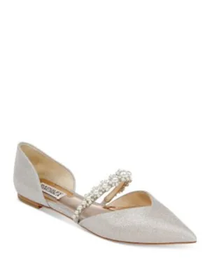 BADGLEY MISCHKA Womens Beige Glitter Goring Padded Embellished Natalia Pointed Toe Slip On Dress Flats Shoes