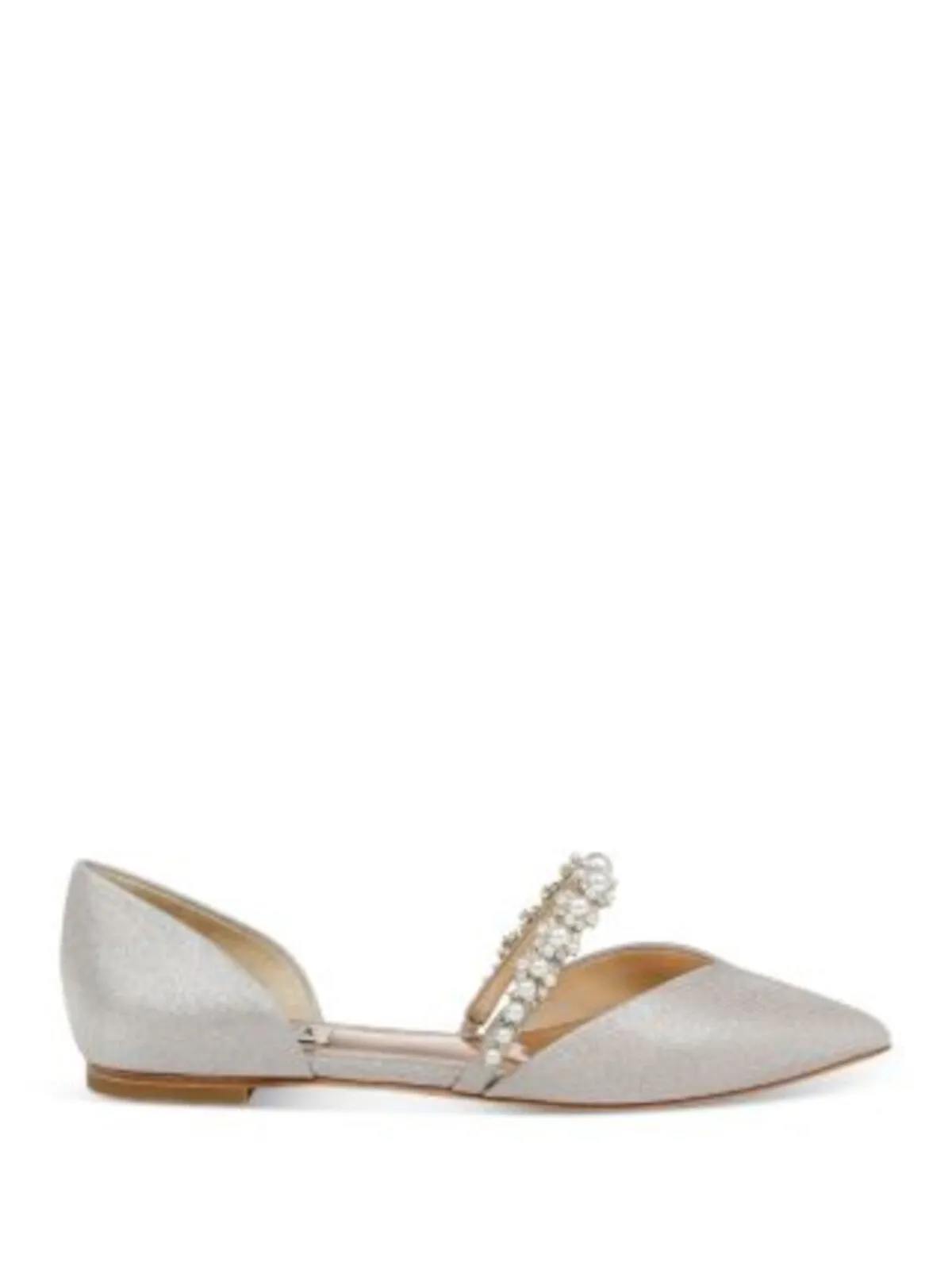 BADGLEY MISCHKA Womens Beige Glitter Goring Padded Embellished Natalia Pointed Toe Slip On Dress Flats Shoes