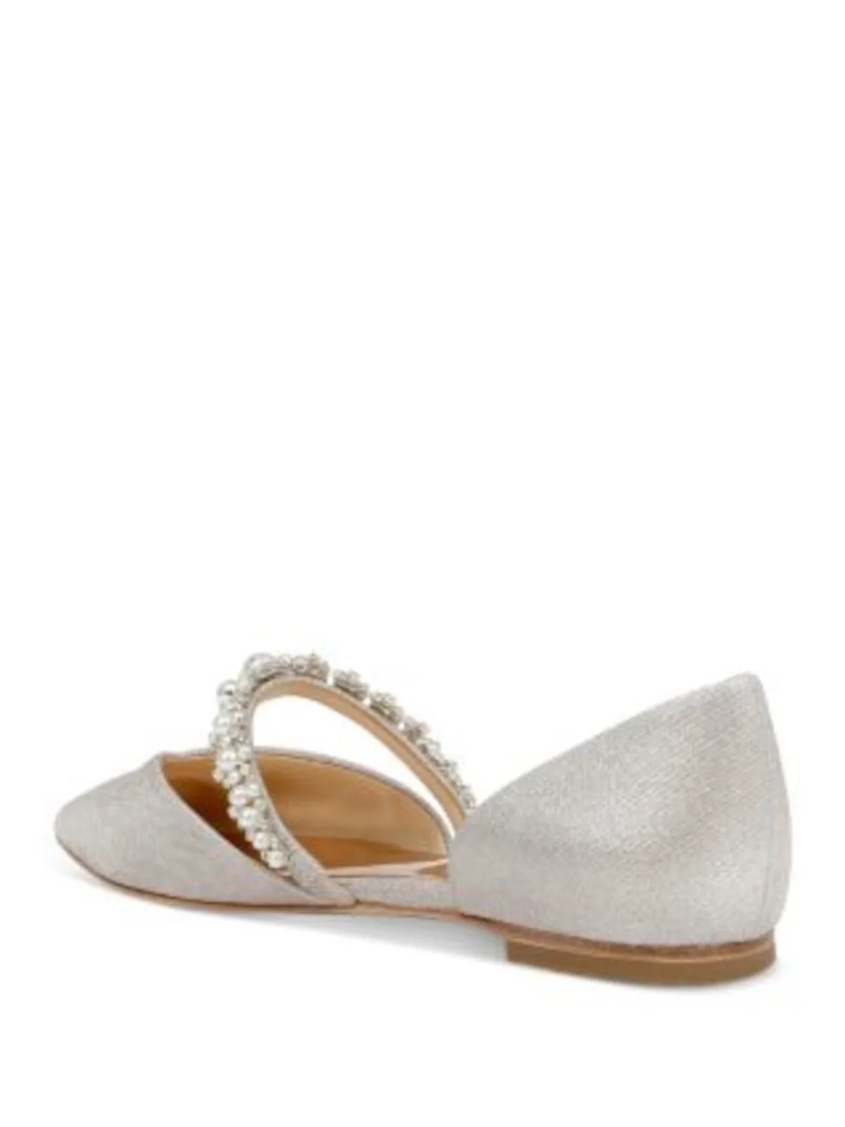 BADGLEY MISCHKA Womens Beige Glitter Goring Padded Embellished Natalia Pointed Toe Slip On Dress Flats Shoes