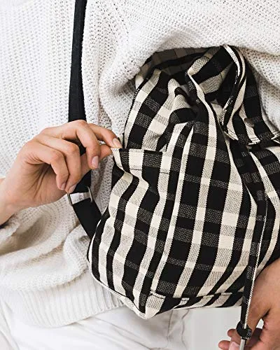 BAGGU Drawstring Backpack, Durable and Stylish For Daily Essentials, Plaid