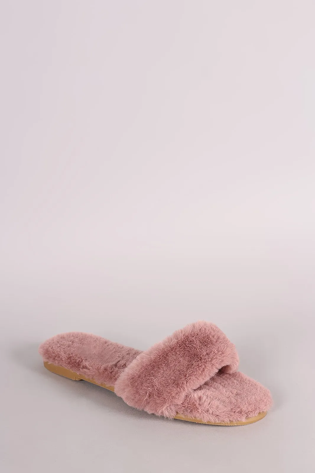 Bamboo Faux Fur Single Wide Band Slip-On Sandal