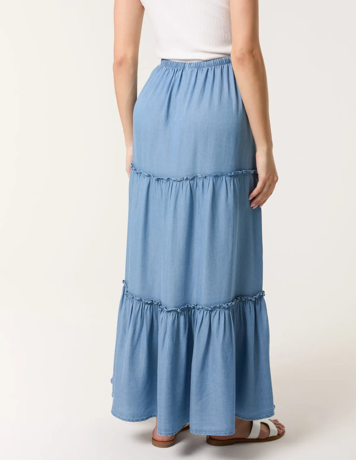 Beaded Tiered Midi Skirt