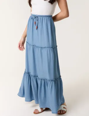 Beaded Tiered Midi Skirt