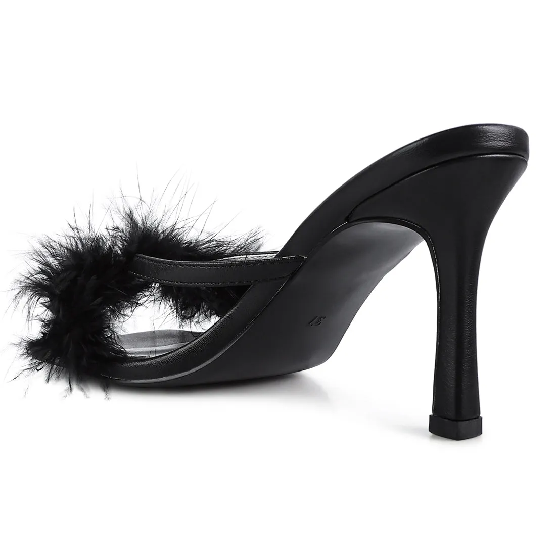 Black Feather Detail Slip-On Sandals