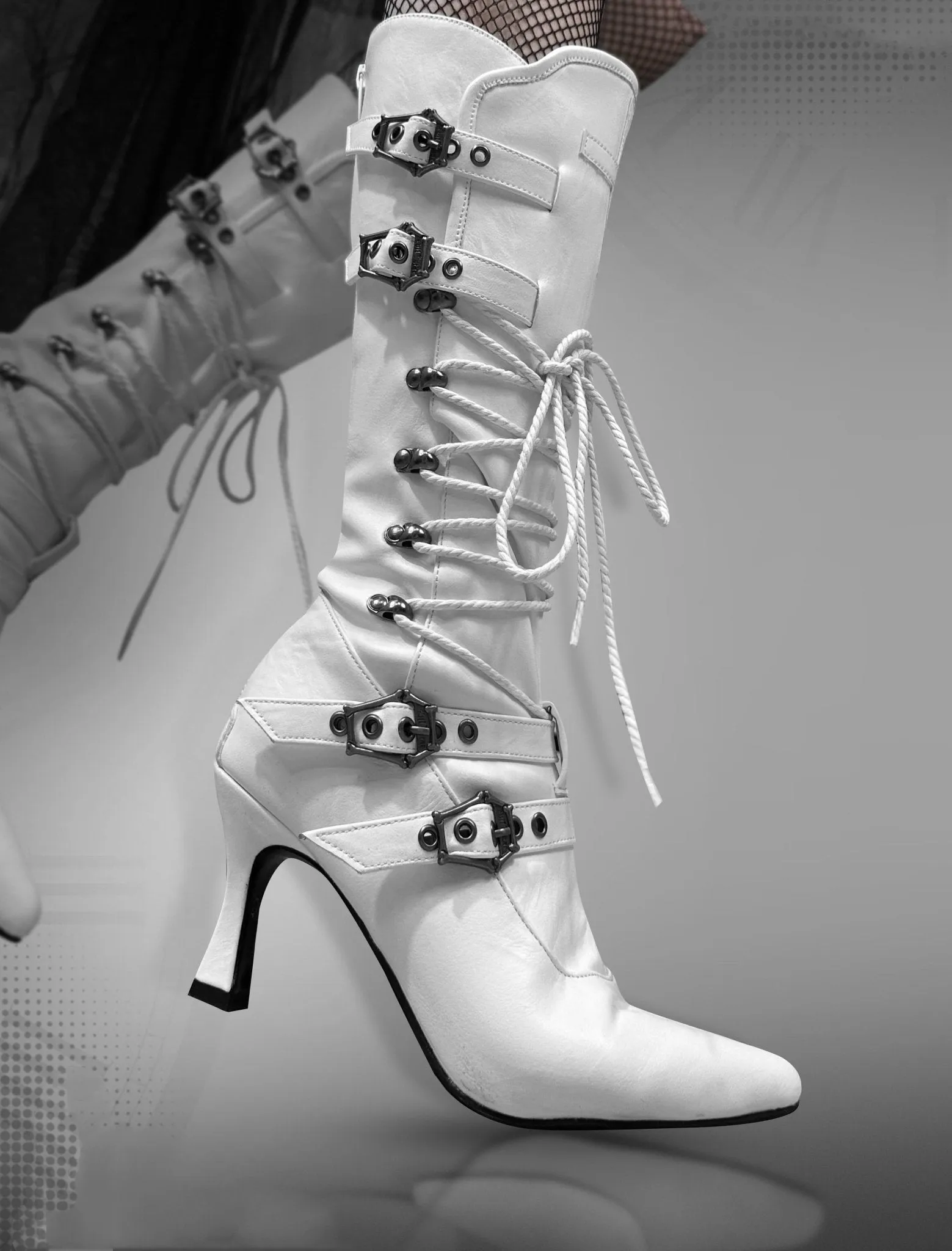 Black Lace-Up Gothic Knee-High Boots with Buckles - Gothic Heels