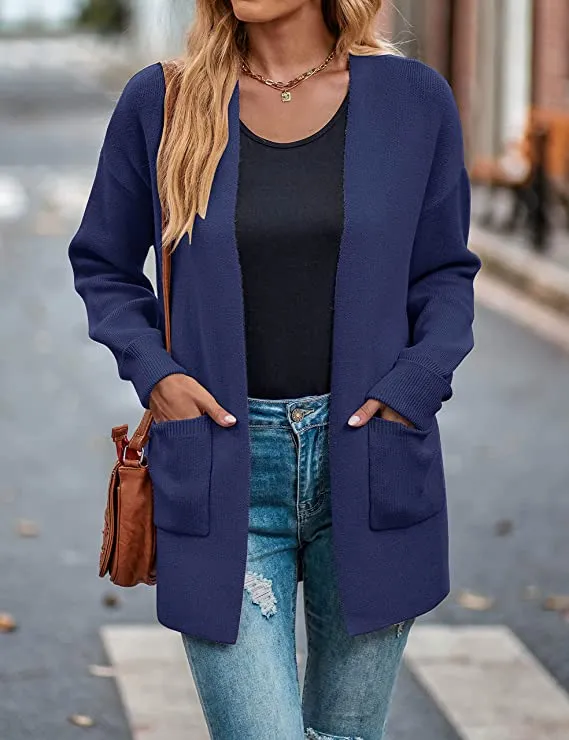 Black Women's Open Front Leopard Knit Cardigan Sweaters Pockets Long Sleeve Outwear - MEROKEETY