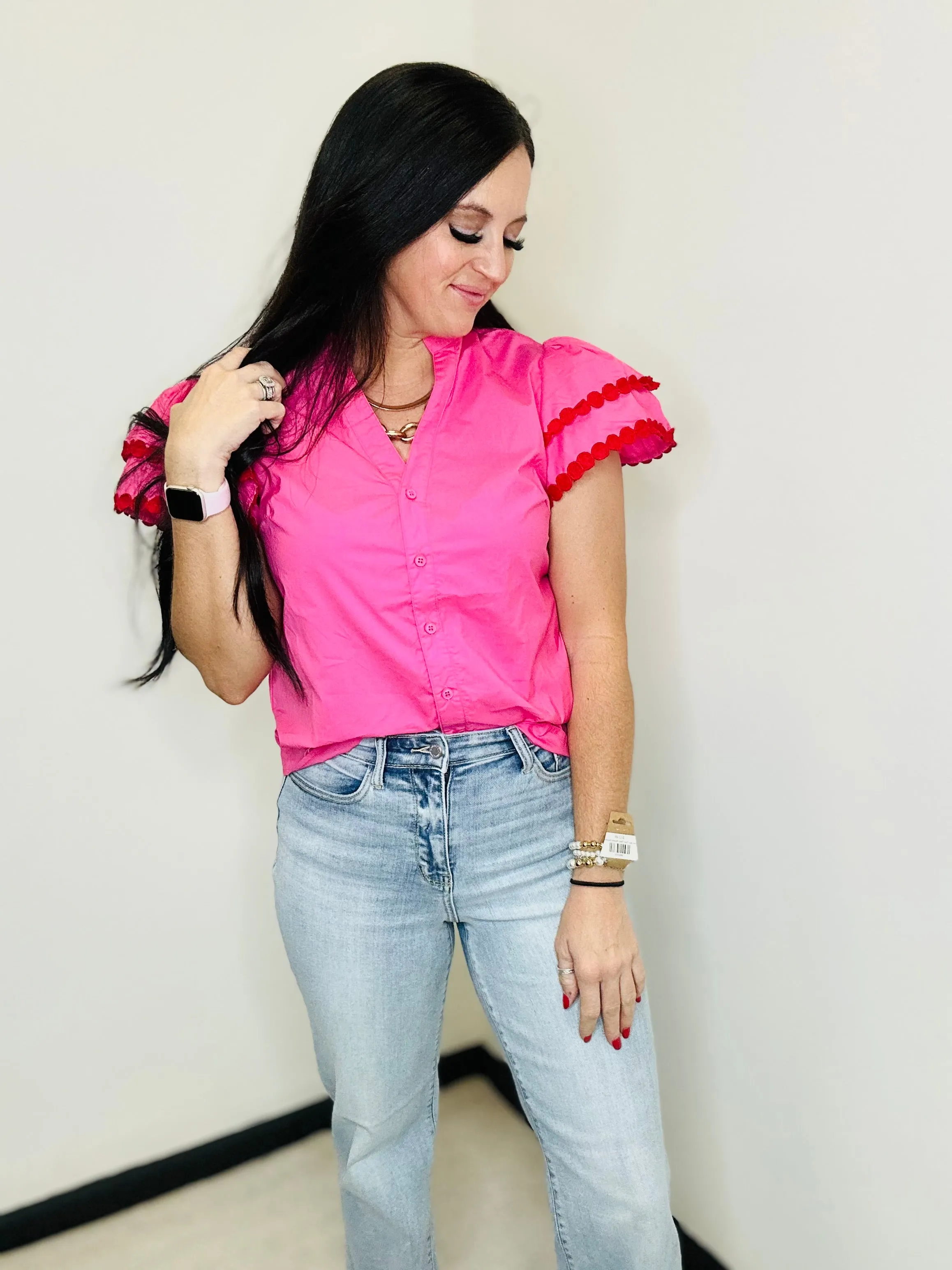 Blair Pink Ruffle Sleeve Blouse