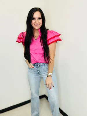 Blair Pink Ruffle Sleeve Blouse