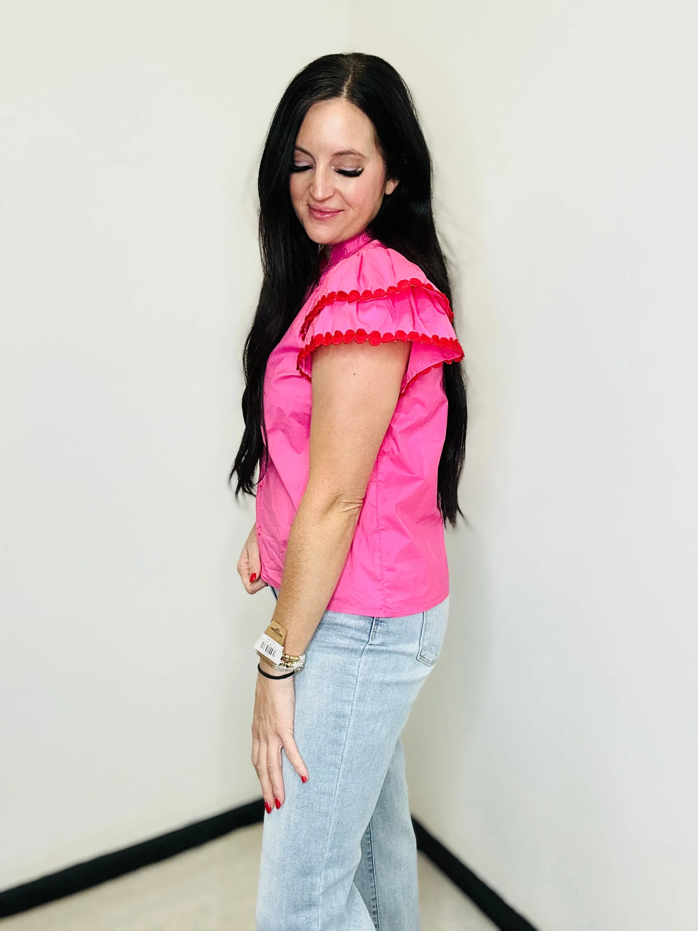 Blair Pink Ruffle Sleeve Blouse