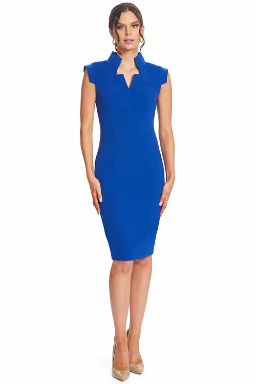 Chic Perspective Midi Dress - Sleeveless Notch Neck Sheath Design