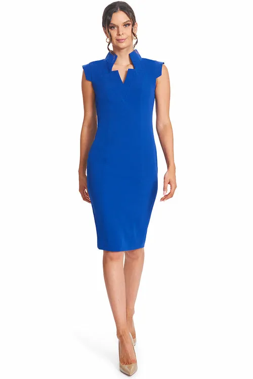 Chic Perspective Midi Dress - Sleeveless Notch Neck Sheath Design