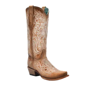 Corral Ladies Embroidered Luminescent Blue & Brown Western Boots C4144