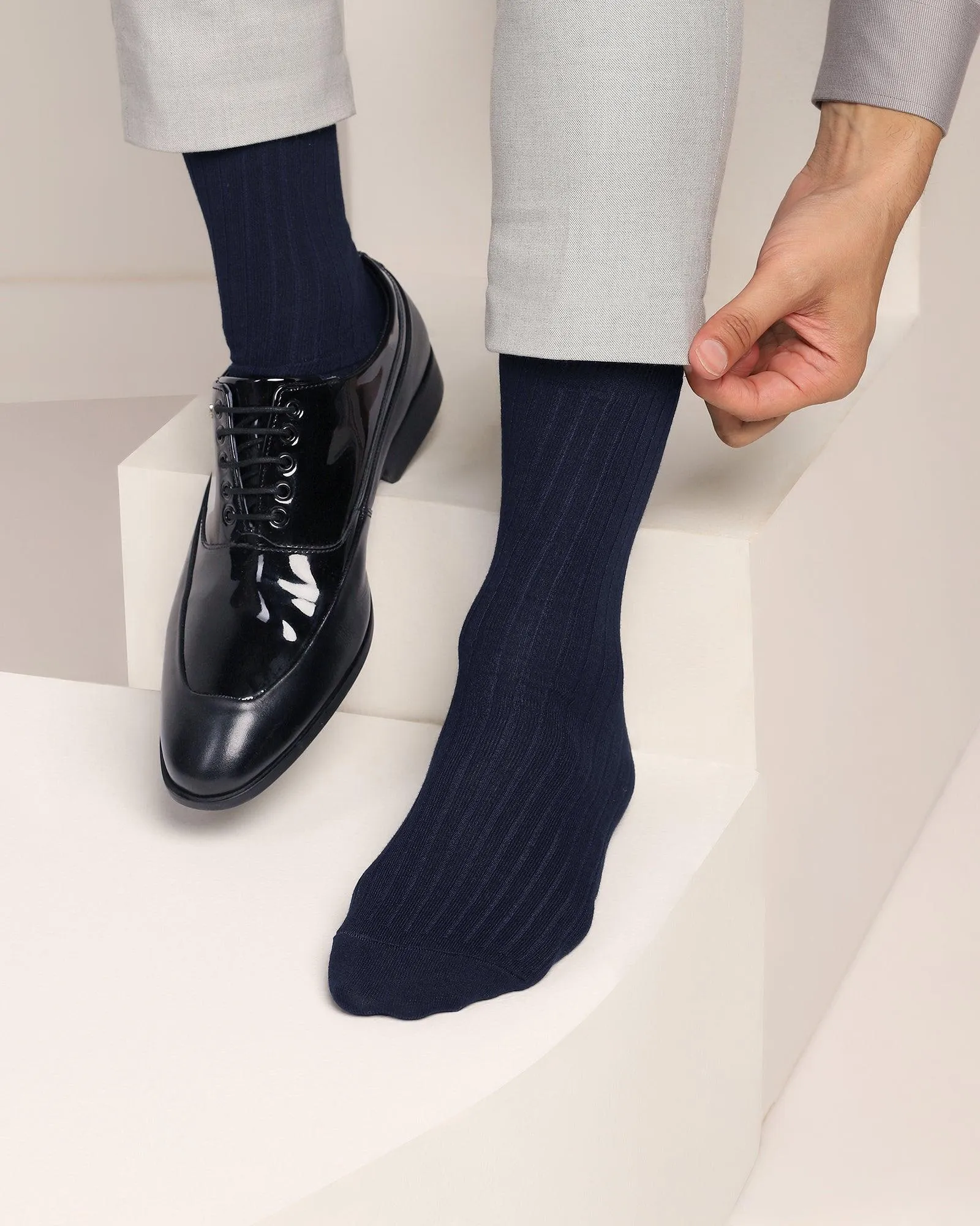 Cotton Deep Navy Jacquard Socks - Thai