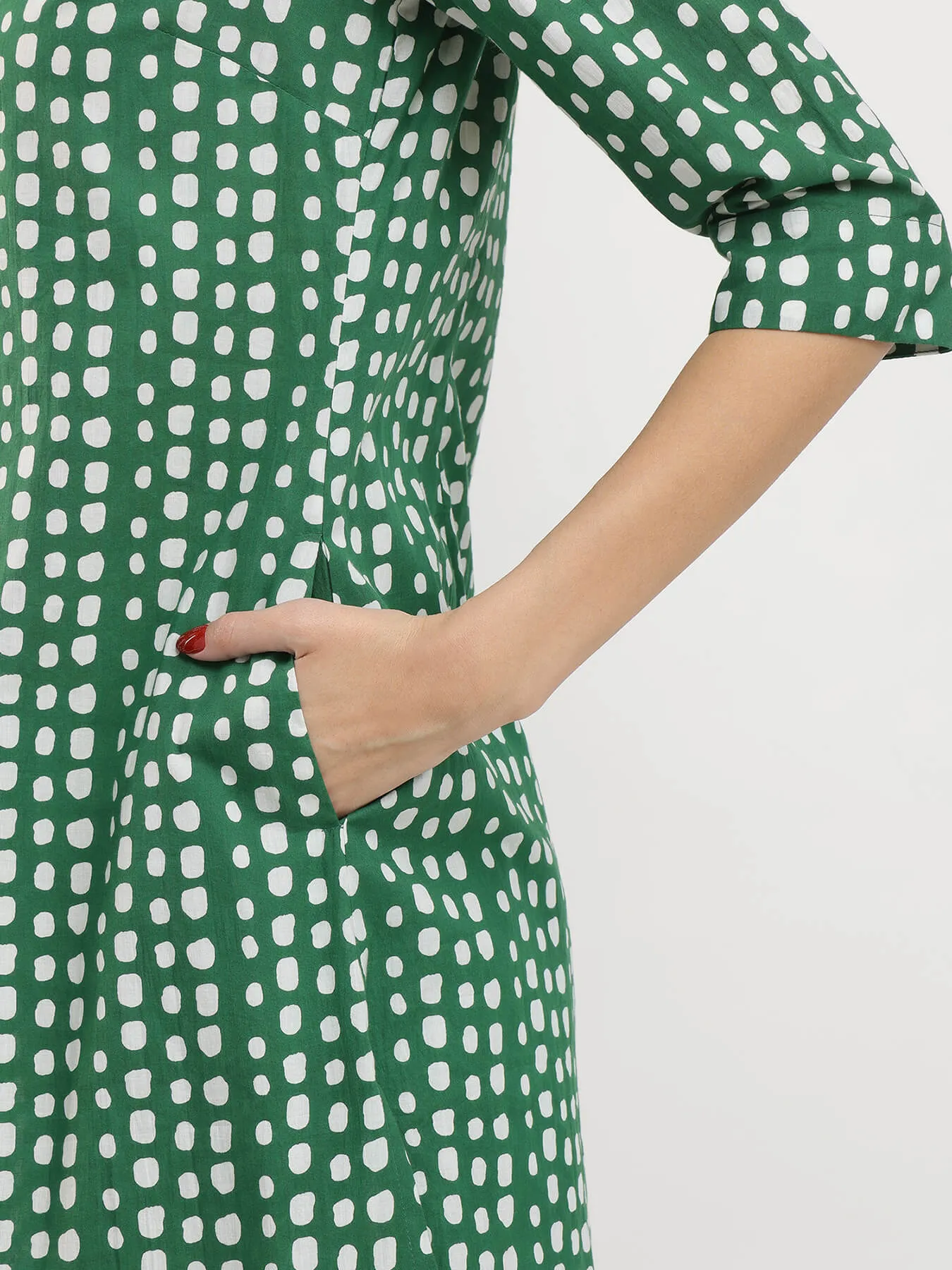 Cotton Geometric Print Play Kurta Set - Green