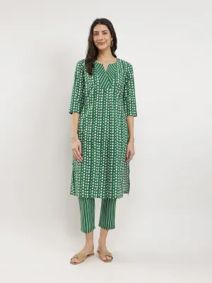 Cotton Geometric Print Play Kurta Set - Green