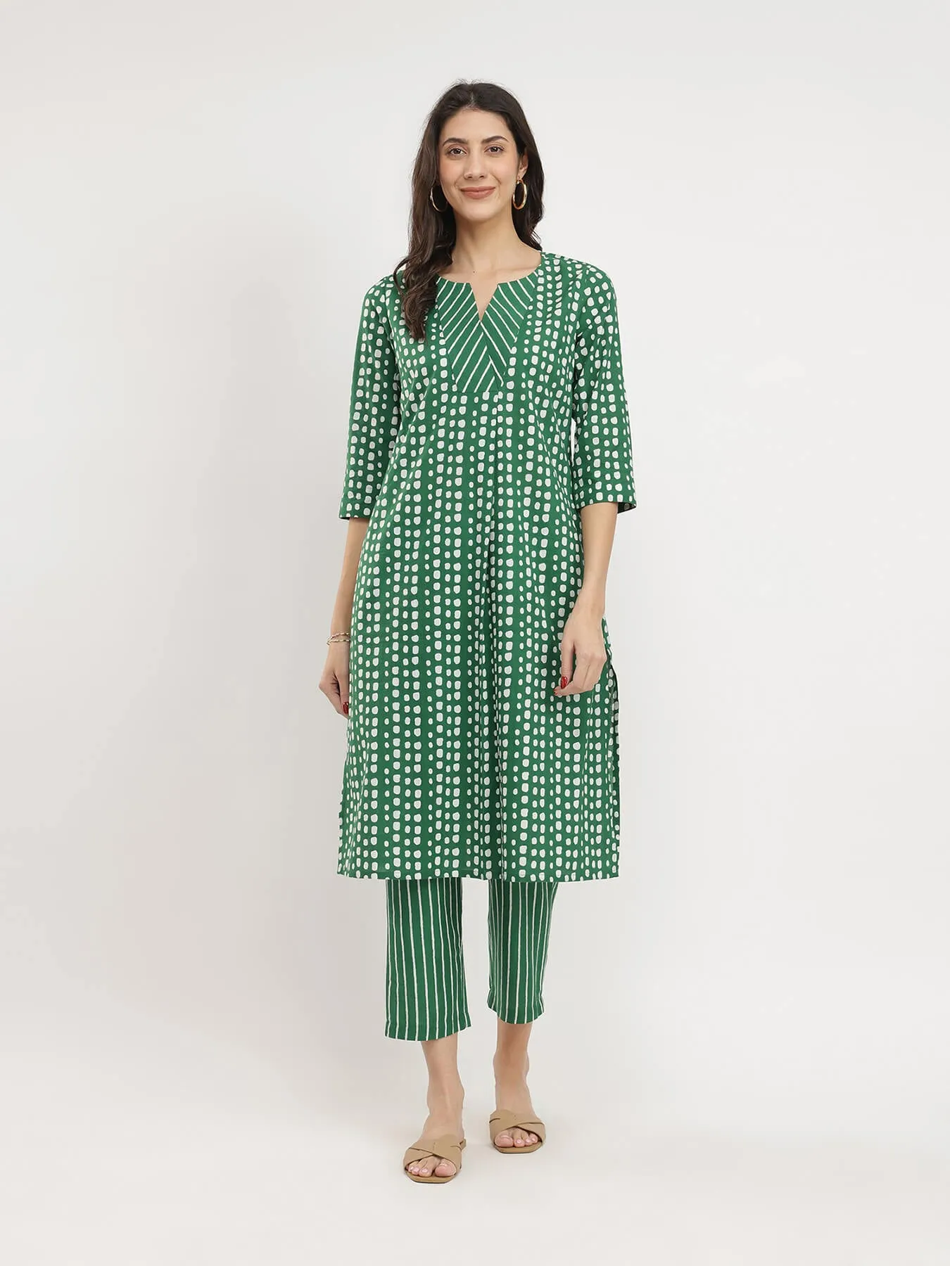 Cotton Geometric Print Play Kurta Set - Green