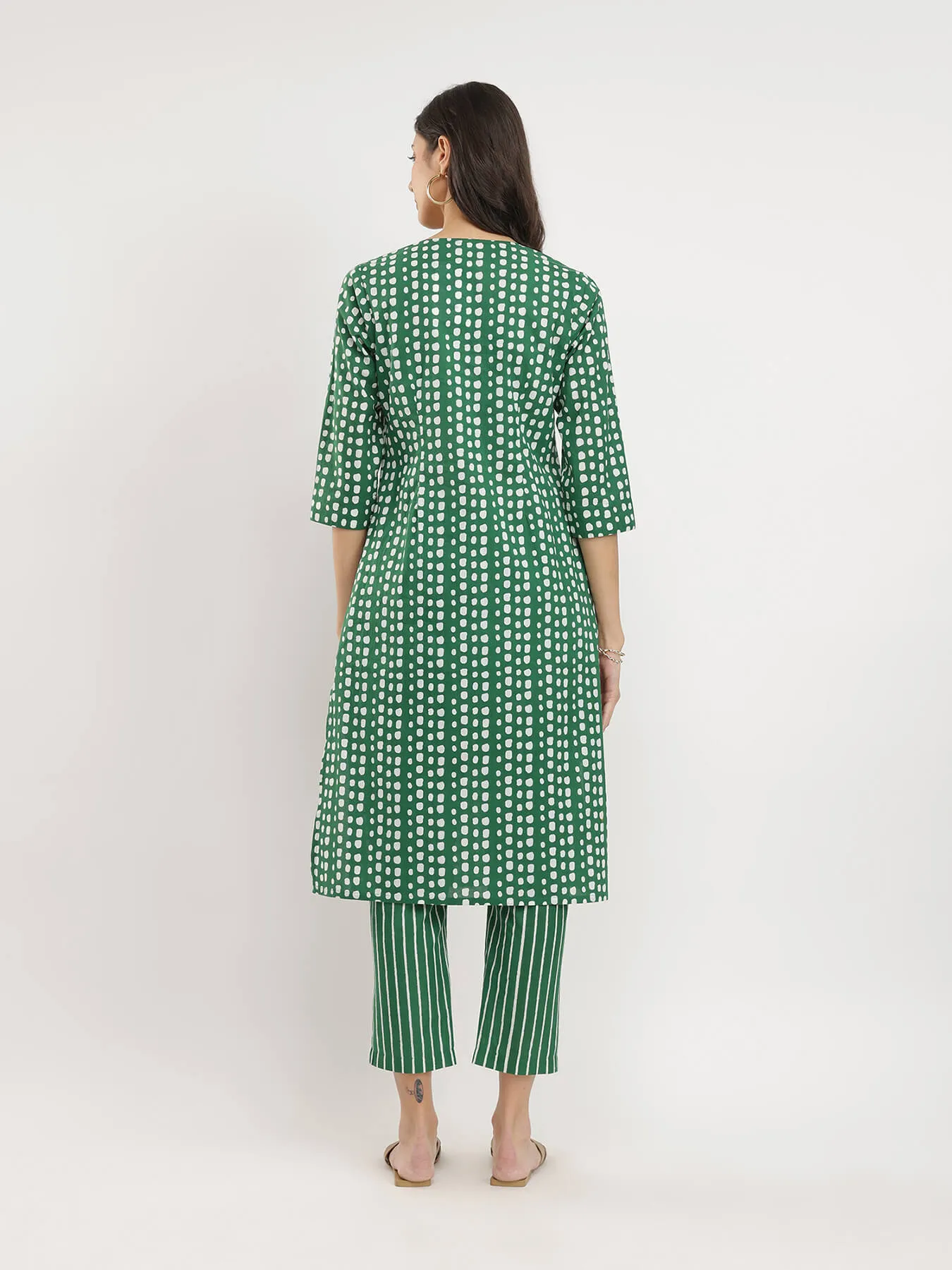 Cotton Geometric Print Play Kurta Set - Green