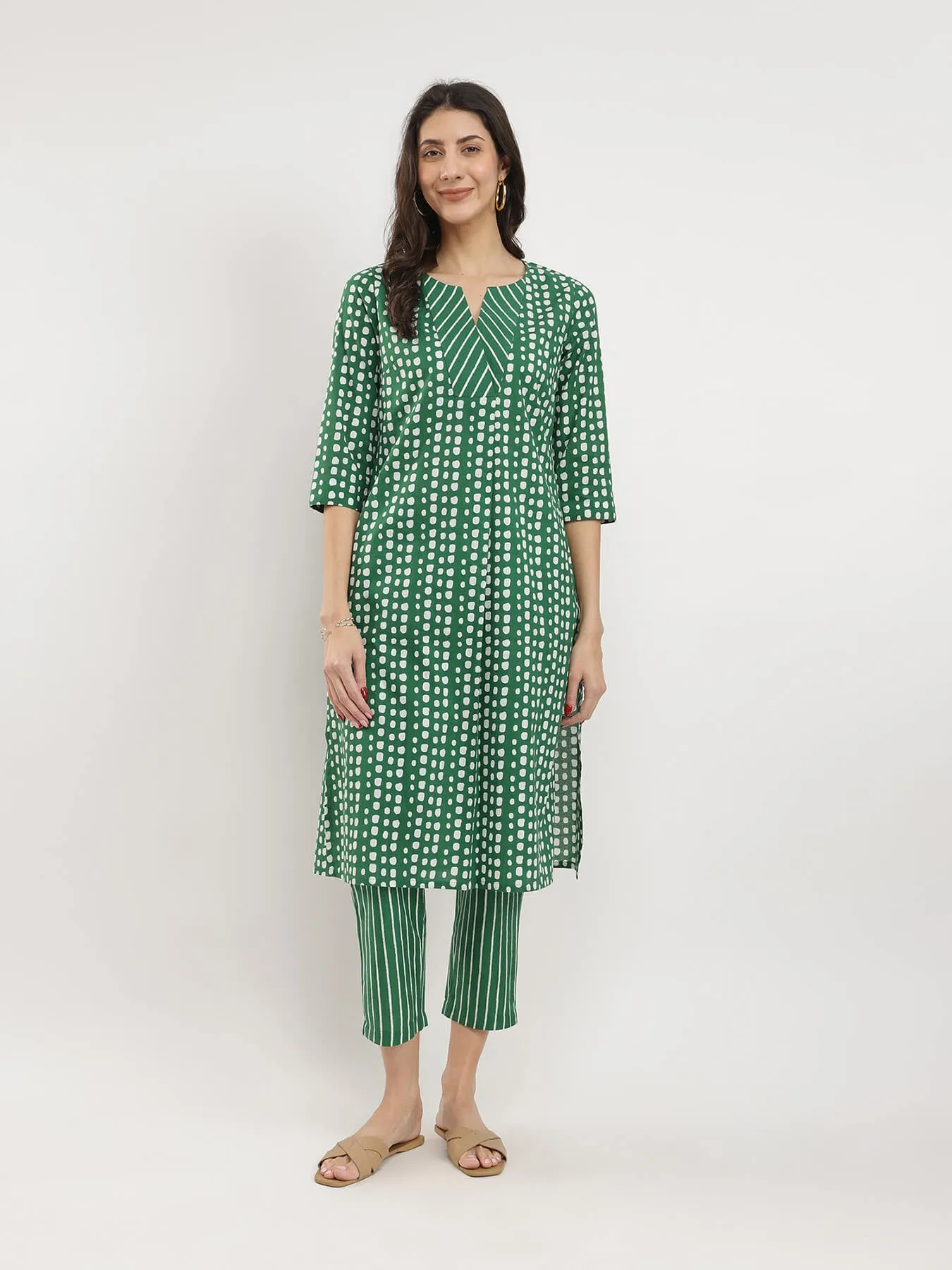 Cotton Geometric Print Play Kurta Set - Green