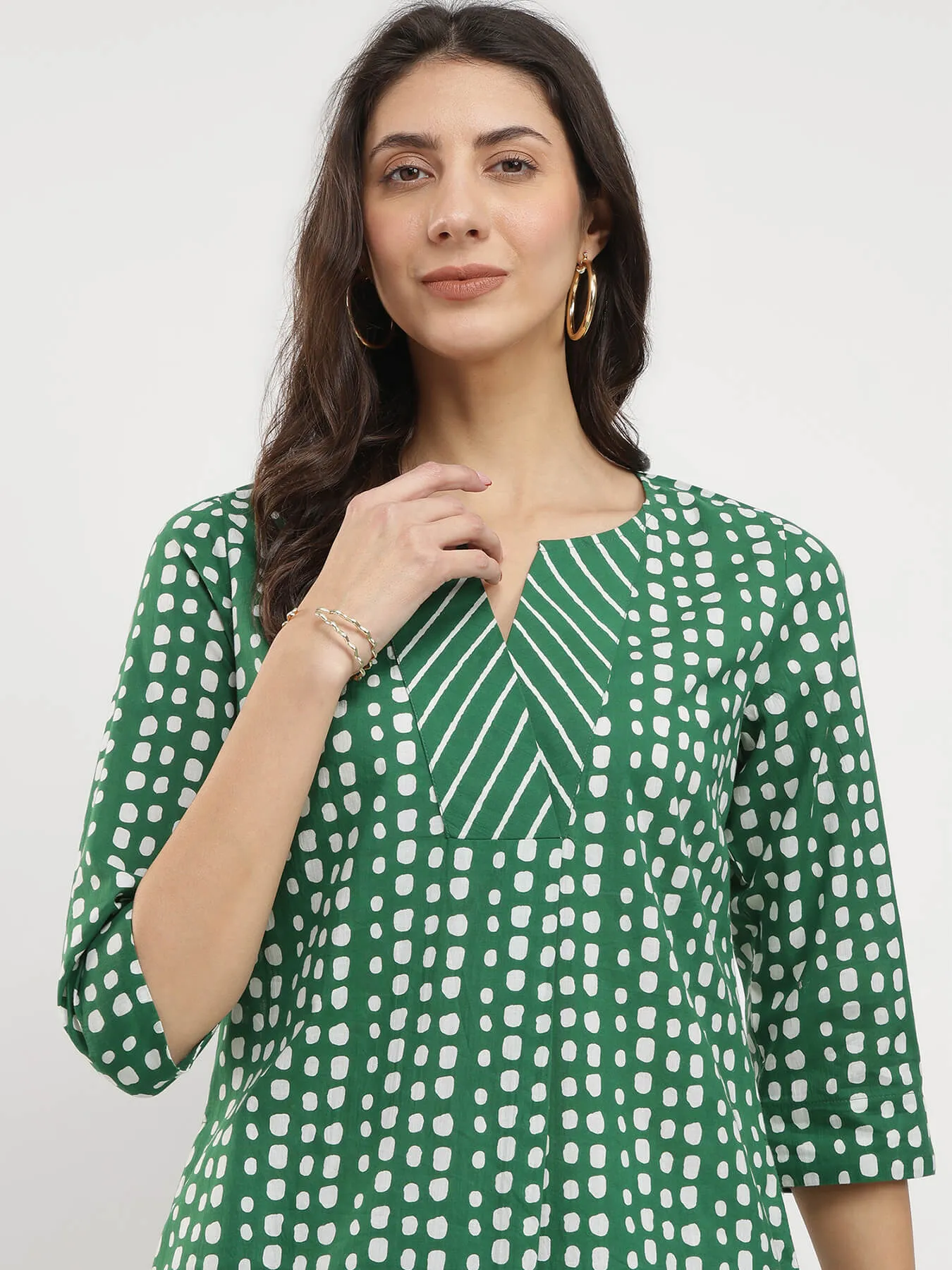 Cotton Geometric Print Play Kurta Set - Green