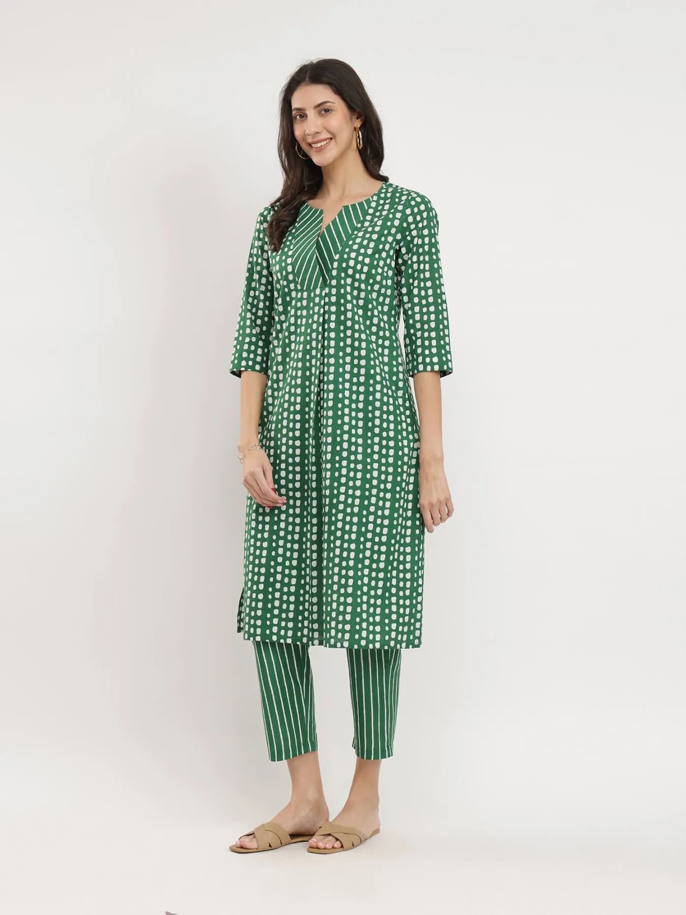 Cotton Geometric Print Play Kurta Set - Green