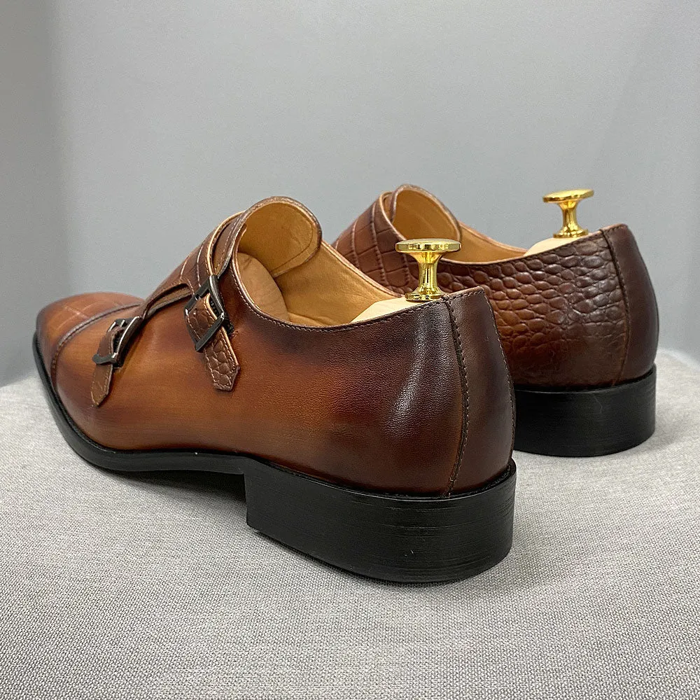 Croc-Embossed Veltique Monk Shoes