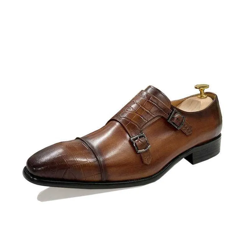 Croc-Embossed Veltique Monk Shoes