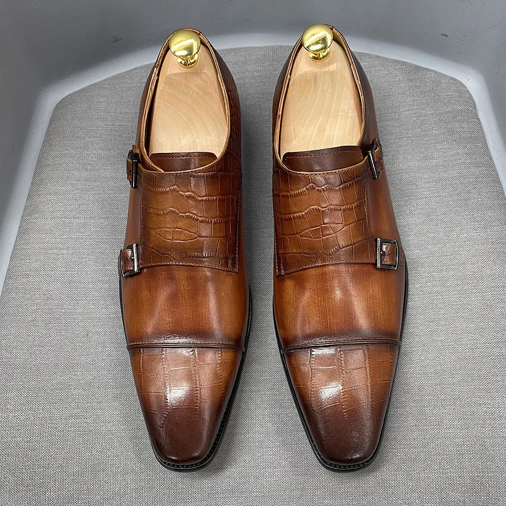 Croc-Embossed Veltique Monk Shoes