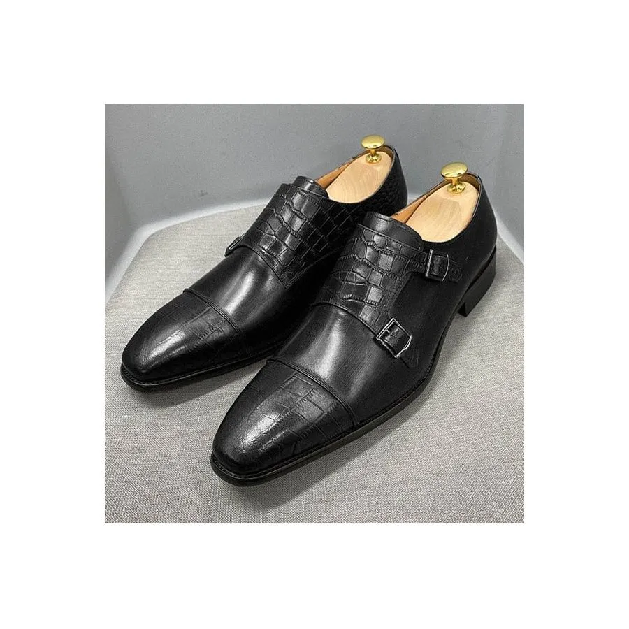 Croc-Embossed Veltique Monk Shoes