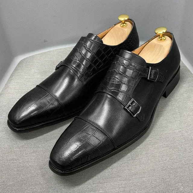Croc-Embossed Veltique Monk Shoes