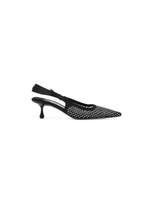 Crystal Mesh Satin Slingback Pumps