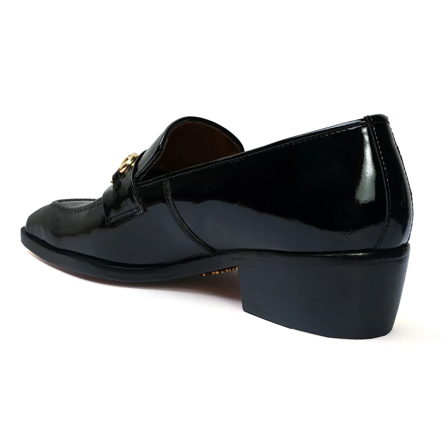 Cuban Heel Slip-On Shoe in Patent Black Leather