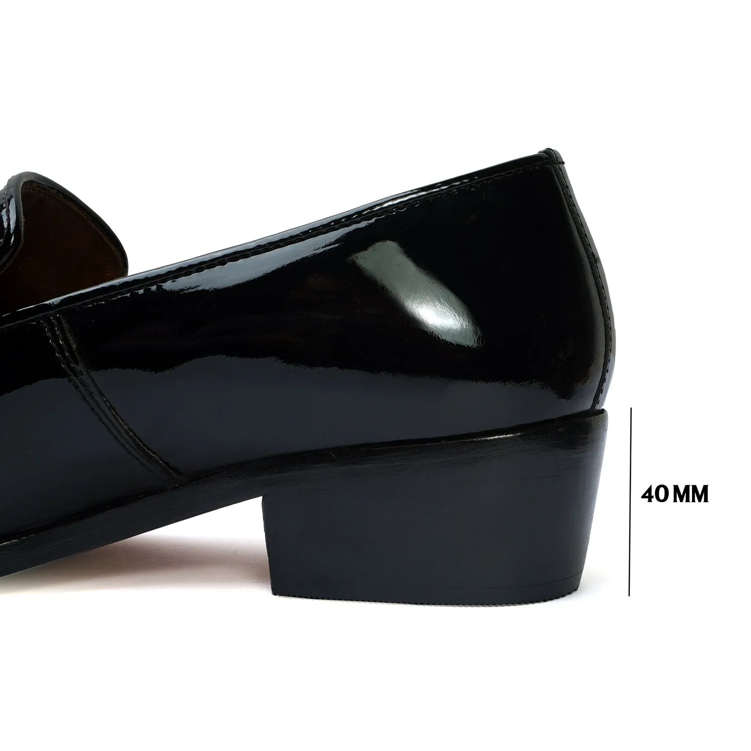Cuban Heel Slip-On Shoe in Patent Black Leather