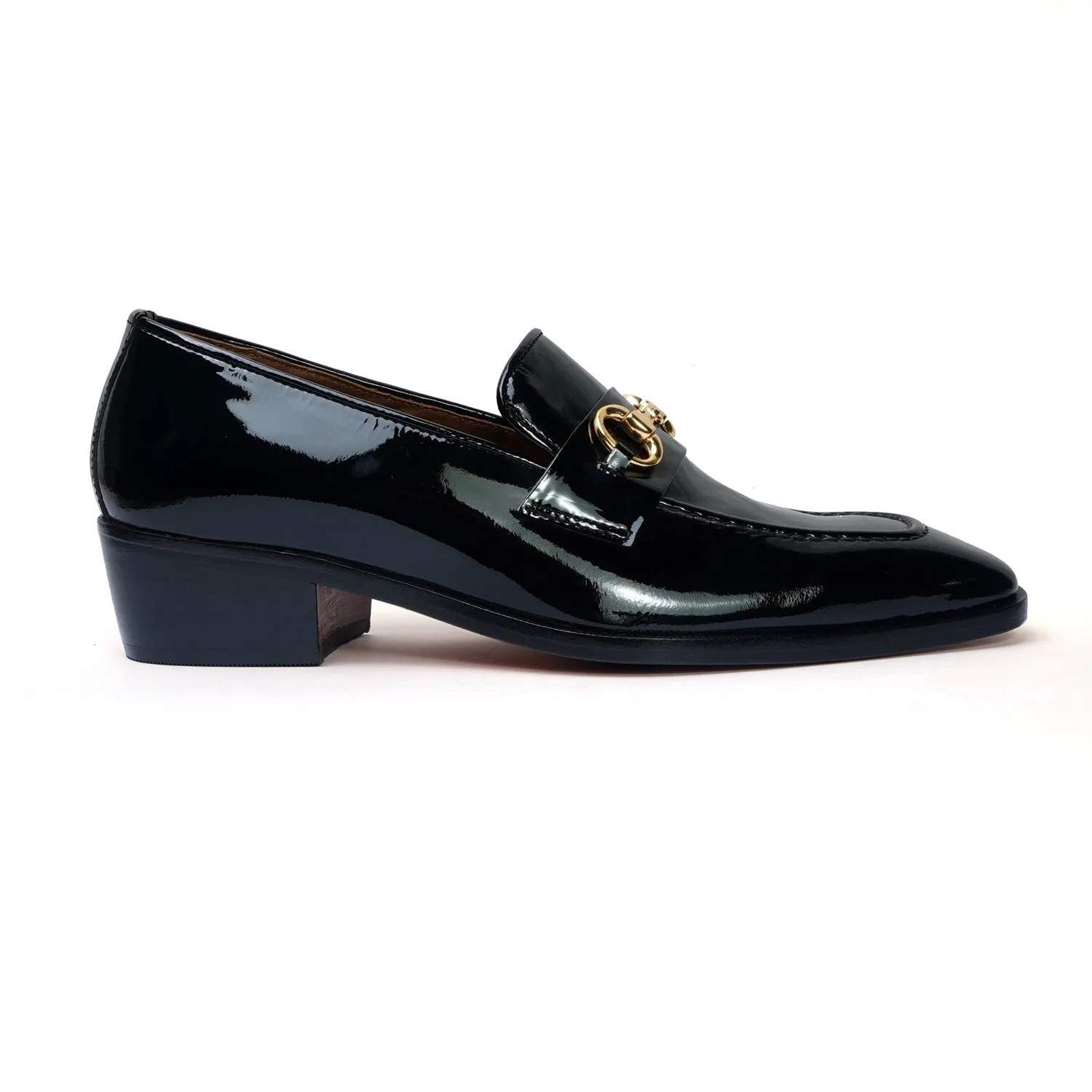 Cuban Heel Slip-On Shoe in Patent Black Leather