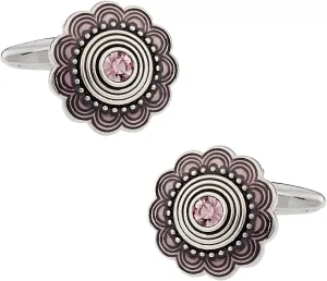 Cuff-Daddy Art Deco Style Silver Cufflinks with Pink Crystal with Presentation Box
