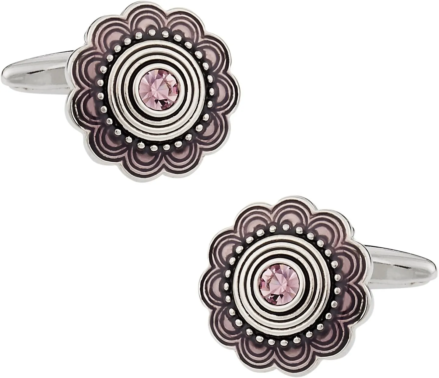 Cuff-Daddy Art Deco Style Silver Cufflinks with Pink Crystal with Presentation Box
