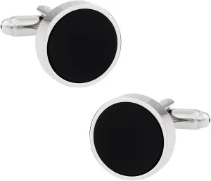 Cuff-Daddy Black Enamel Cufflinks Silver-Tone with Presentation Box