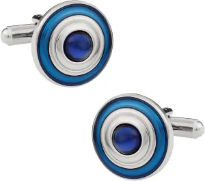 Cuff-Daddy Concentric Enamel Blue Round Cufflinks with Presentation Box