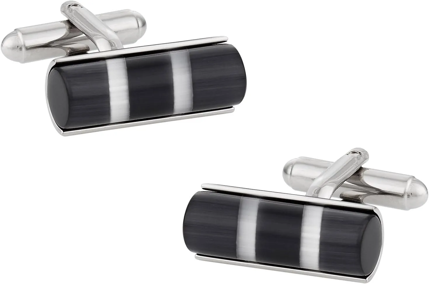 Cuff-Daddy Cylindrical Black and Silver Fiber Optic Glass Cufflinks with Presentation Box