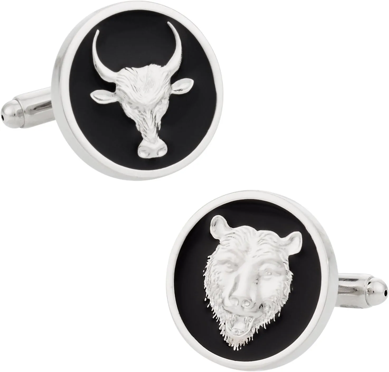 Cuff-Daddy Enamel Bear and Bull Wall Street Financial Broker Cufflinks with Presentation Gift Box | Stock Trader Cuff Links in Black Gift for Him Perfect for Business Formal French Cuff Shirt