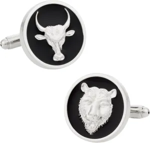 Cuff-Daddy Enamel Bear and Bull Wall Street Financial Broker Cufflinks with Presentation Gift Box | Stock Trader Cuff Links in Black Gift for Him Perfect for Business Formal French Cuff Shirt