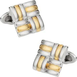 Cuff-Daddy Gold-Tone Overlap Stainless Steel Cufflinks with Presentation Gift Box | Classic Gold-Tone and Steel Strips Layered Design Business Jewelry Gift for Wedding Groomsmen Formal Occasions